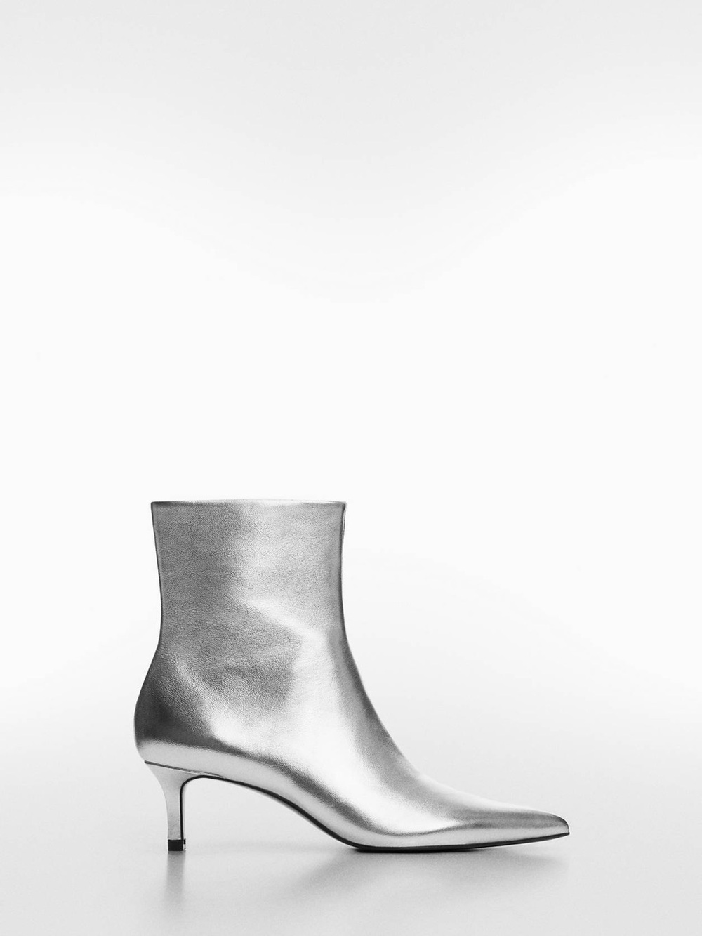 Mango Metallic Silver Leather Kitten Heel Ankle Boots US 8.5 Euro 39 New